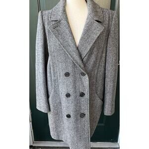 Vintage Women’s Wool Herringbone Coat M Alorna USA Union Made Gray 1970's 80's